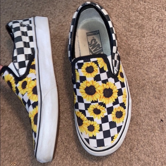 sunflower checkered slip on vans